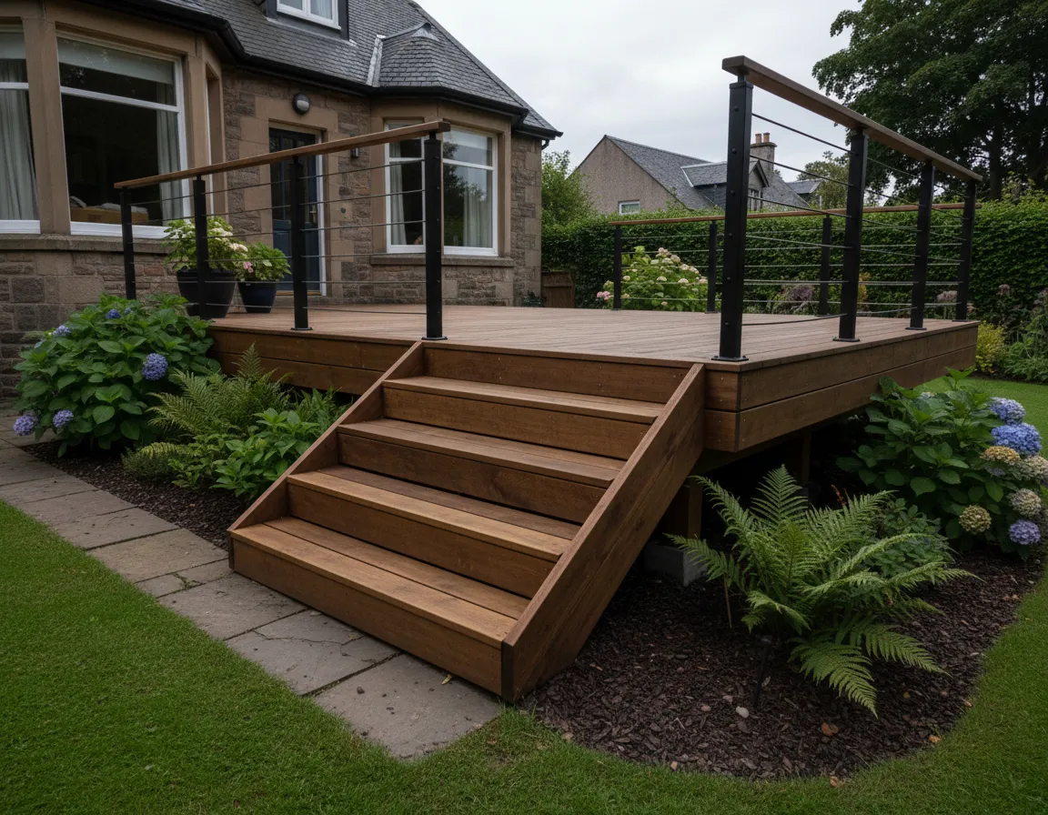 [IMAGE: Raised deck with steps]
